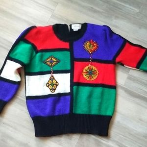 Christine Knitwear Beaded Christmas Crewneck Ugly Sweater Size L